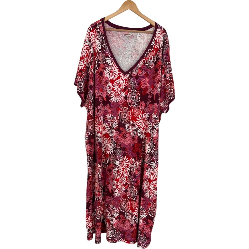 Dreams & Co. Women's Size 5X Floral Kaftan Dress Red Pink